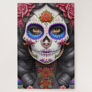 Sugar Skull Art - Woman in Sugar Skull Makeup Jigsaw Puzzle