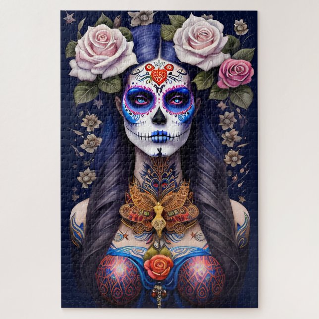 Sugar Skull Art - Woman in Sugar Skull Makeup Jigsaw Puzzle (Vertical)