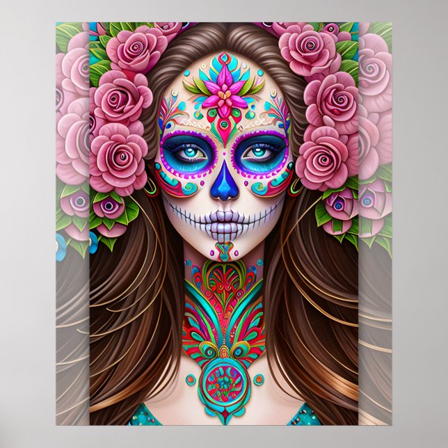 Sugar Skull Art - Woman in Sugar Skull Makeup Poster (Front)