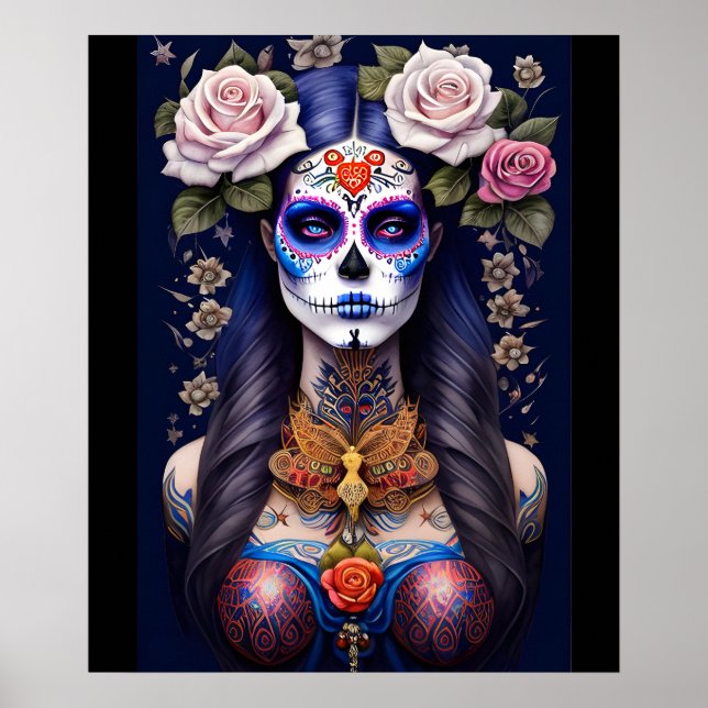 Sugar Skull Art - Woman in Sugar Skull Makeup Poster (Front)