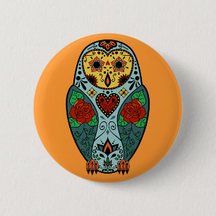 Sugar Skull Barn Owl 6 Cm Round Badge