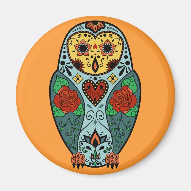 Sugar Skull Barn Owl Magnet (Front)