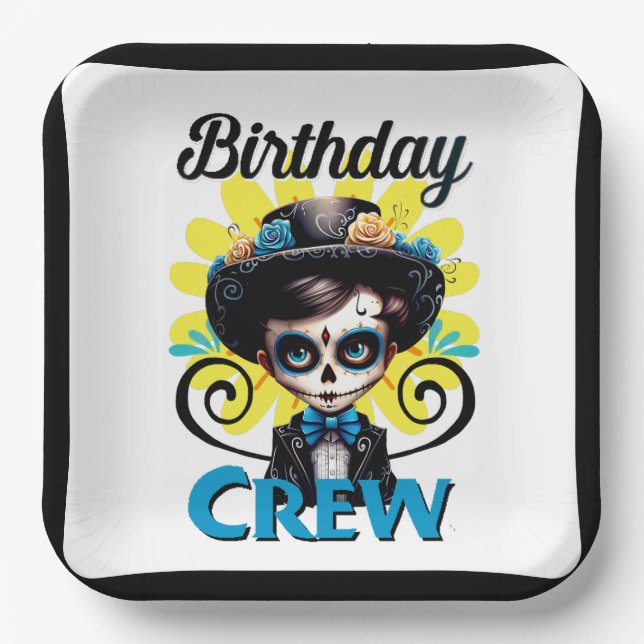 Sugar Skull Birthday Boy Paper Plate (Front)