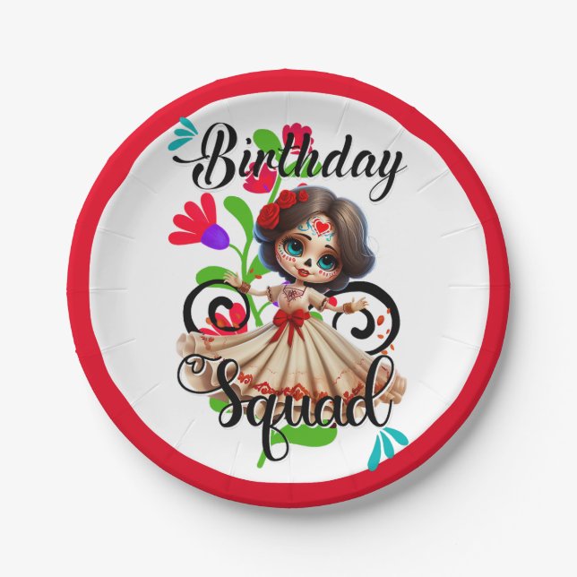 Sugar Skull Birthday Girl Paper Plate (Front)
