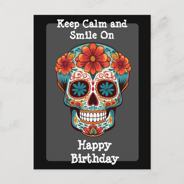 Sugar Skull Birthday Greeting Postcard (Front)