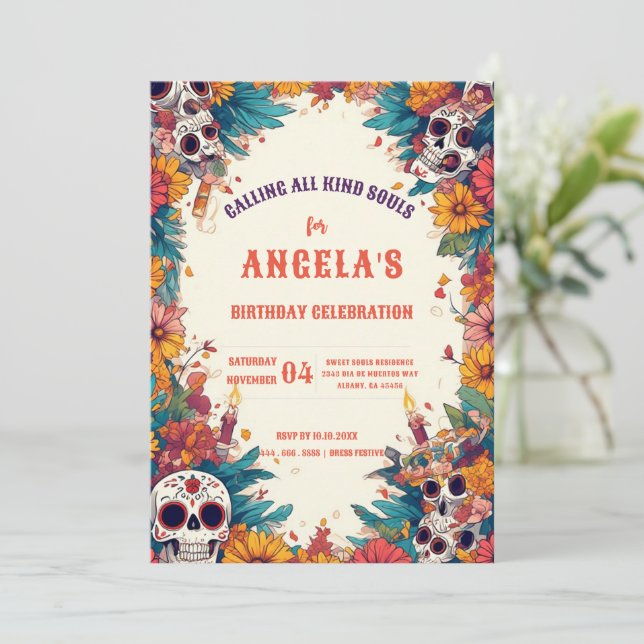 Sugar Skull Birthday Invitation - Day of the Dead! (Standing Front)