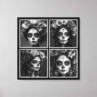 Sugar Skull Black and White  Canvas Print