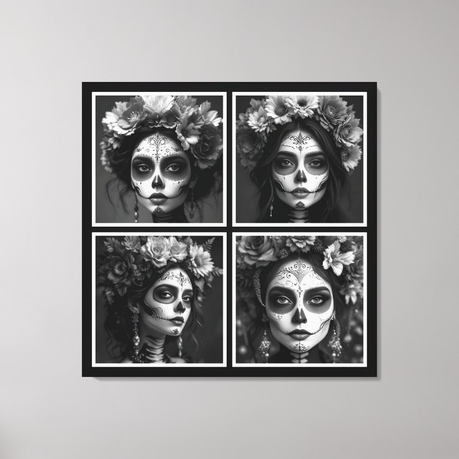 Sugar Skull Black and White  Canvas Print (Front)