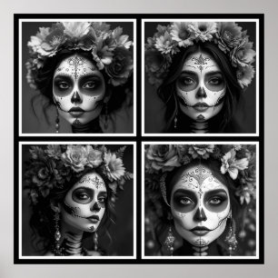 Sugar Skull Black and White Poster