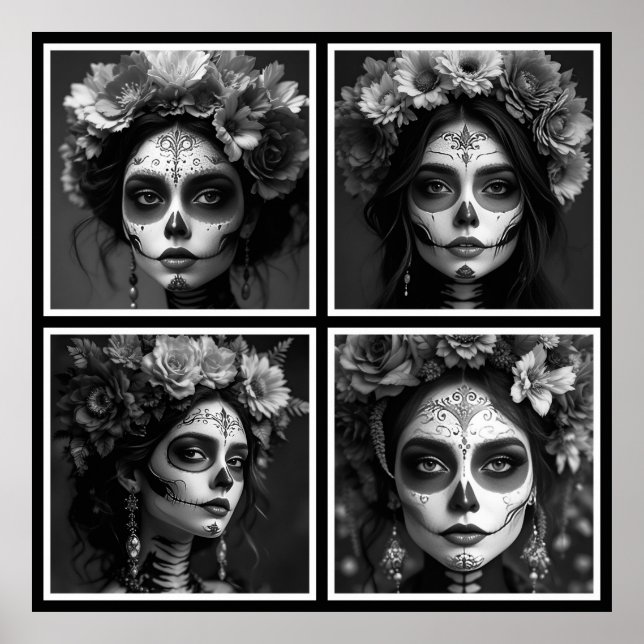 Sugar Skull Black and White  Poster (Front)