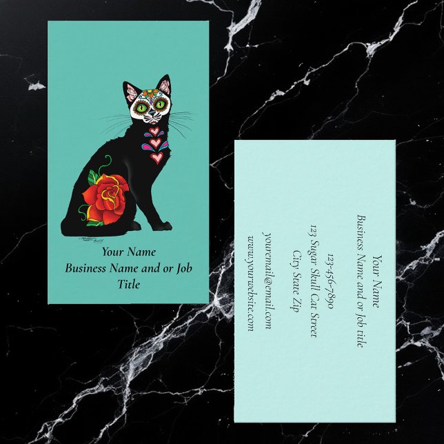 Sugar Skull Black Cat Business Card (Creator Uploaded)