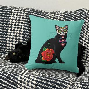 Sugar Skull Black Cat Cushion