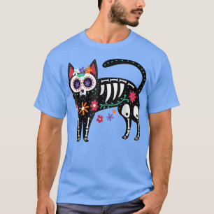 Sugar Skull Black Cat Day of Dead Cute Mexican Ske T-Shirt