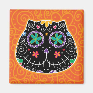 Sugar Skull Black Cat Day of the Dead Magnet