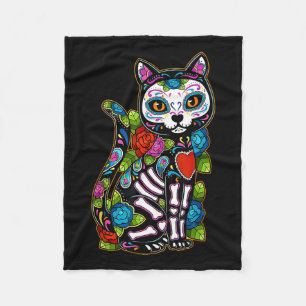 Sugar Skull Black Cat De Los Muertos Catrina Day O Fleece Blanket