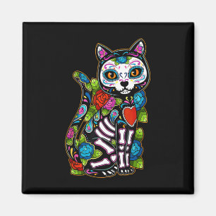 Sugar Skull Black Cat De Los Muertos Catrina Day O Magnet