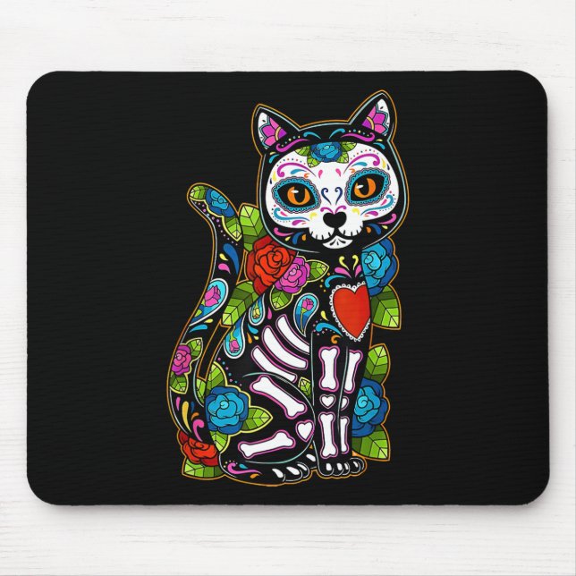 Sugar Skull Black Cat De Los Muertos Catrina Day O Mouse Mat (Front)