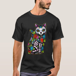 Sugar Skull Black Cat De Los Muertos Catrina Day O T-Shirt