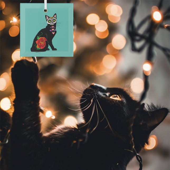 Sugar Skull Black Cat Glass Tree Decoration (Creator Uploaded)