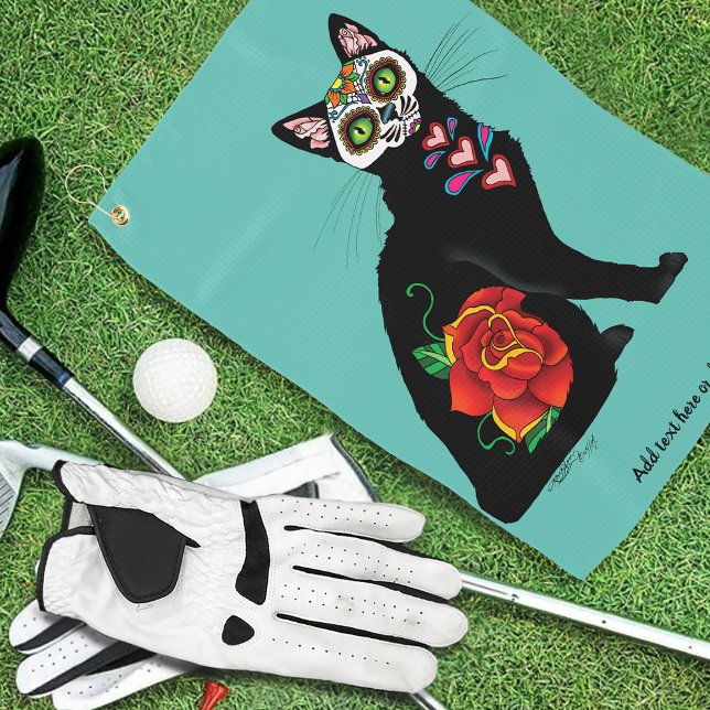 Sugar Skull Black Cat Golf Towel (Creator Uploaded)