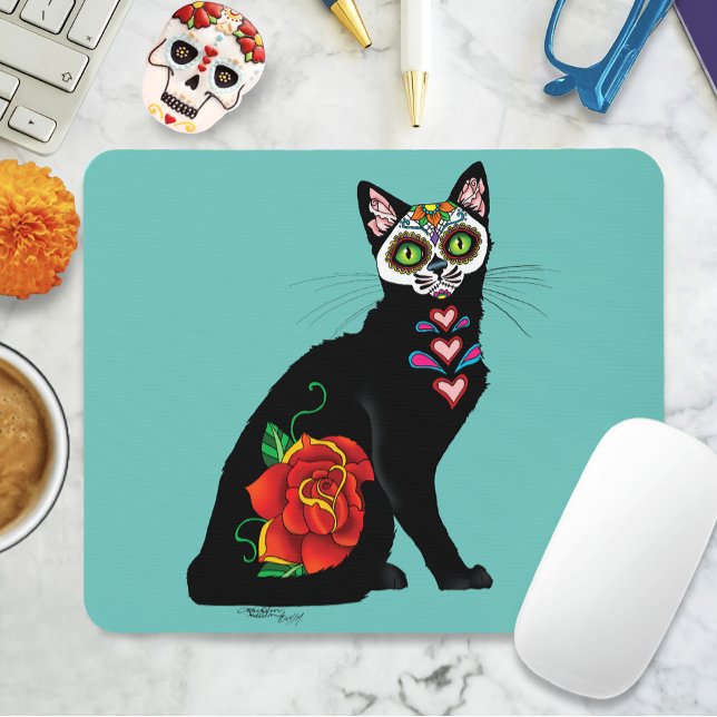 Sugar Skull Black Cat Mouse Mat (Creator Uploaded)