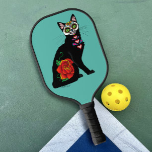 Sugar Skull Black Cat Pickleball Paddle