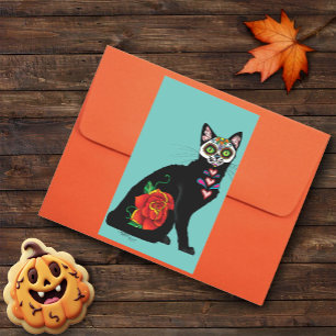 Sugar Skull Black Cat Rectangular Sticker
