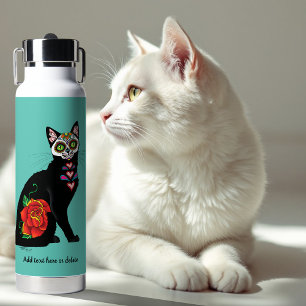 Sugar Skull Black Cat Water Bottle