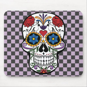 Sugar Skull Black & Purple Chequered-Day of The De Mouse Mat
