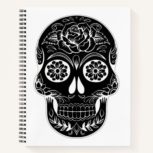 Sugar Skull Black & White Personalised Notebook (Front)