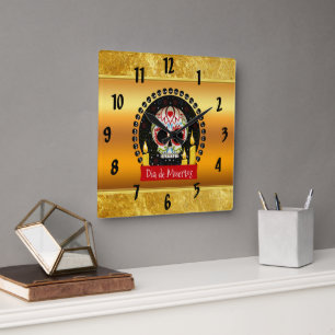 Sugar skull bloodcurdling intimidating and scary square wall clock