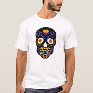 Sugar Skull Blue And Orange Men's  T-Shirt
