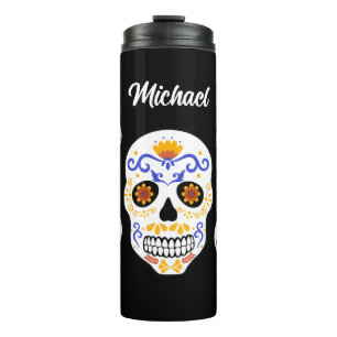 Sugar Skull Blue And Orange Thermal Tumbler