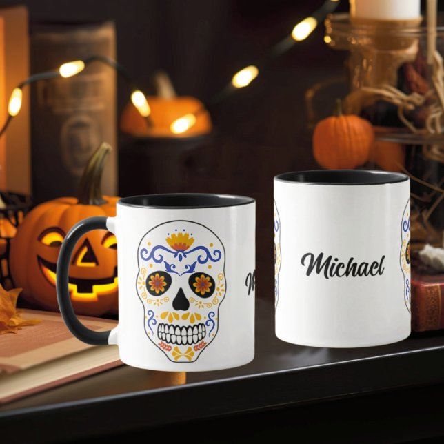 Sugar Skull Blue And Orange With Name Mug (Creator Uploaded)