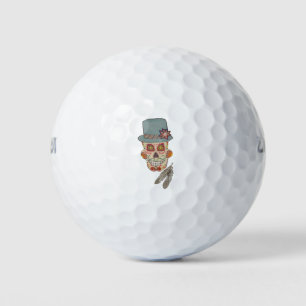 Sugar Skull Blue Hat Floral  Golf Balls