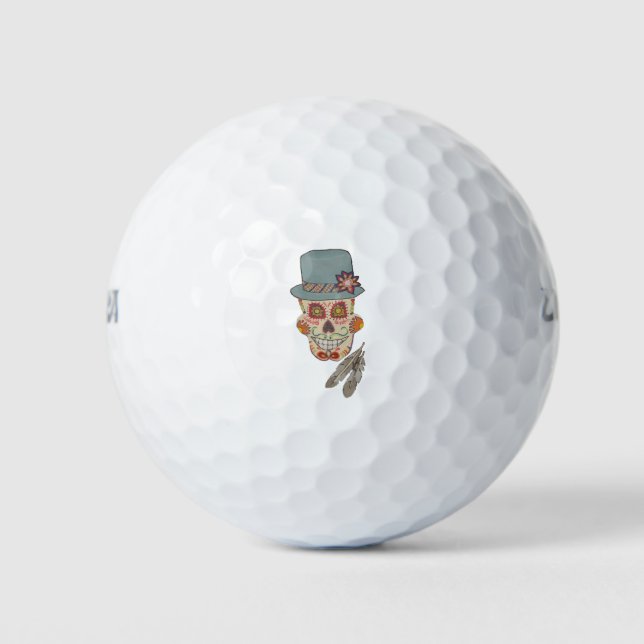 Sugar Skull Blue Hat Floral  Golf Balls (Front)