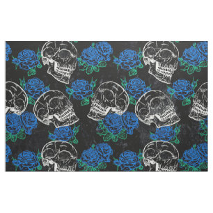 Sugar Skull Blue Rose Cool Royal Sapphire Grunge Fabric