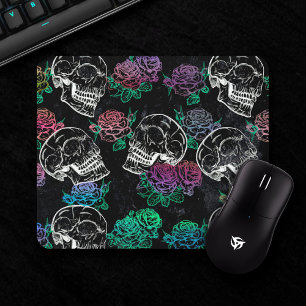 Sugar Skull Blue Rose Cool Royal Sapphire Grunge Mouse Mat