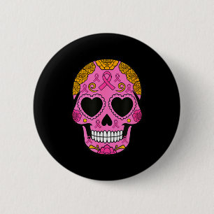 Sugar Skull Breast Cancer Awareness Pink Ribbon Ca 6 Cm Round Badge
