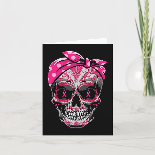 Sugar Skull Breast Cancer Awareness Pink Ribbon Ca Card (Front)