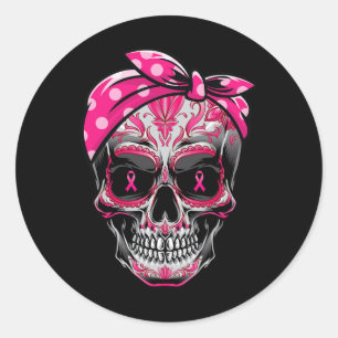 Sugar Skull Breast Cancer Awareness Pink Ribbon Ca Classic Round Sticker