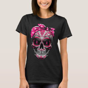 Sugar Skull Breast Cancer Awareness Pink Ribbon Ca T-Shirt