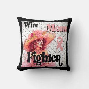 Sugar Skull Breast Cancer Awareness Throw Pillow