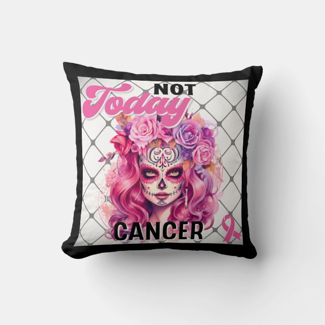 Sugar Skull Breast Cancer Awareness Throw Pillow (Front)