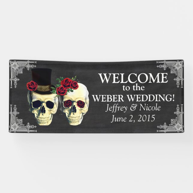 Sugar Skull Bride and Groom Wedding Banner (Horizontal)