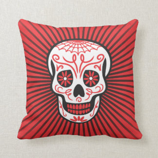 sugar skull burst black & red cushion
