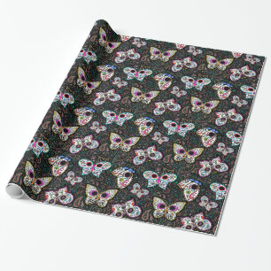 Sugar skull butterflies gift wrap wrapping paper