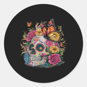 Sugar Skull Butterfly Day Of Dead Halloween Dia De Classic Round Sticker