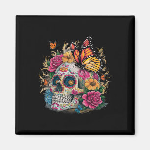 Sugar Skull Butterfly Day Of Dead Halloween Dia De Magnet