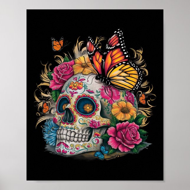 Sugar Skull Butterfly Day Of Dead Halloween Dia De Poster (Front)